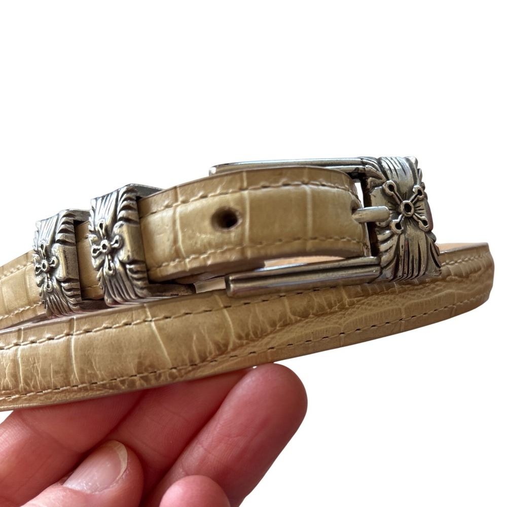 Brighton Belt women's 28" Brown Small Leather crocodile silver Buckle country